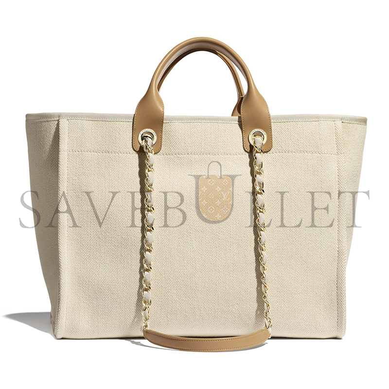 CHANEL LARGE DEAUVILLE BAG PEARL CANVAS A66941 (39*30*22cm)